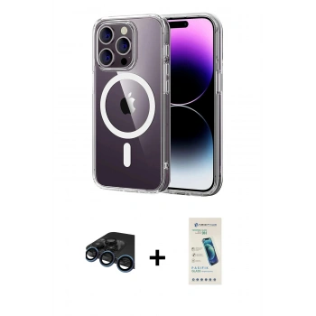 MARSİLYAN™- iPhone 15 Pro Max Kılıf Ahenk Minimal Serisi - Şeffaf Pasifik Cam Ekran Koruyucu + Raze Metal Kamera Lens - LT