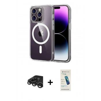 MARSİLYAN™- iPhone 15 Pro Max Kılıf Ahenk Minimal Serisi - Şeffaf Pasifik Cam Ekran Koruyucu + Raze Metal Kamera Lens - TMGI