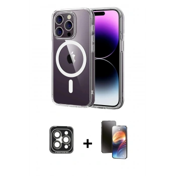MARSİLYAN™- iPhone 15 Pro Max Kılıf Ahenk Minimal Serisi - Siyah 3D Antistatik Mat Seramik Nano Ekran Koruyucu + PVD Metal Kamera Lens - GI