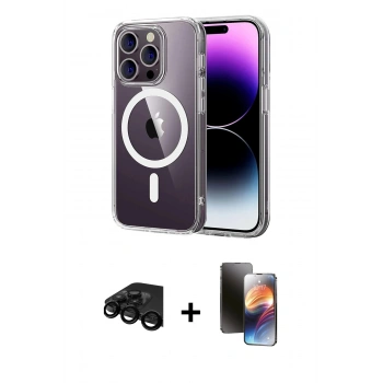 MARSİLYAN™- iPhone 15 Pro Max Kılıf Ahenk Minimal Serisi - Siyah 3D Antistatik Mat Seramik Nano Ekran Koruyucu + Raze Metal Kamera Lens - SH