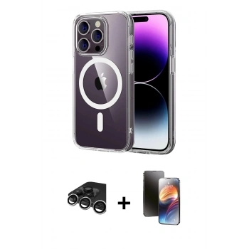 MARSİLYAN™- iPhone 15 Pro Max Kılıf Ahenk Minimal Serisi - Siyah 3D Antistatik Mat Seramik Nano Ekran Koruyucu + Raze Metal Kamera Lens - GS