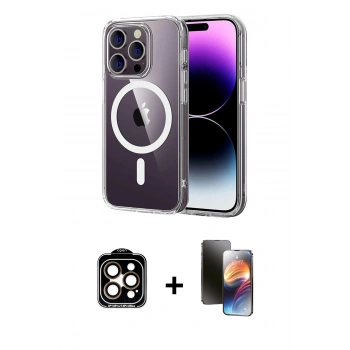 MARSİLYAN™- iPhone 15 Pro Max Kılıf Ahenk Minimal Serisi - Siyah 3D Antistatik Mat Seramik Nano Ekran Koruyucu + PVD Metal Kamera Lens - TU