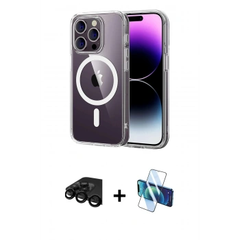MARSİLYAN™- iPhone 15 Pro Max Kılıf Ahenk Minimal Serisi - Siyah 3D Antistatik Seramik Nano Ekran Koruyucu + Raze Metal Kamera Lens - SH