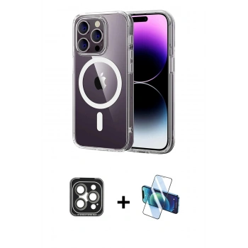 MARSİLYAN™- iPhone 15 Pro Max Kılıf Ahenk Minimal Serisi - Siyah 3D Antistatik Seramik Nano Ekran Koruyucu + PVD Metal Kamera Lens - GI