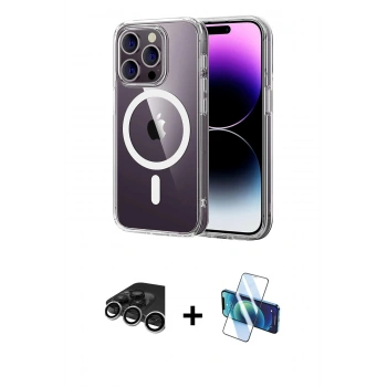 MARSİLYAN™- iPhone 15 Pro Max Kılıf Ahenk Minimal Serisi - Siyah 3D Antistatik Seramik Nano Ekran Koruyucu + Raze Metal Kamera Lens - GS