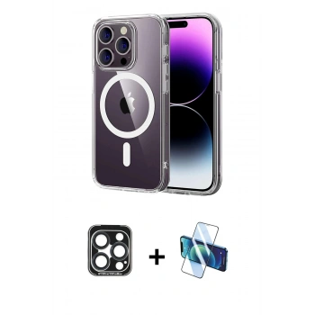 MARSİLYAN™- iPhone 15 Pro Max Kılıf Ahenk Minimal Serisi - Siyah 3D Antistatik Seramik Nano Ekran Koruyucu + PVD Metal Kamera Lens - LT