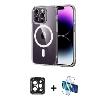 MARSİLYAN™- iPhone 15 Pro Max Kılıf Ahenk Minimal Serisi - Siyah 3D Antistatik Seramik Nano Ekran Koruyucu + PVD Metal Kamera Lens - SH