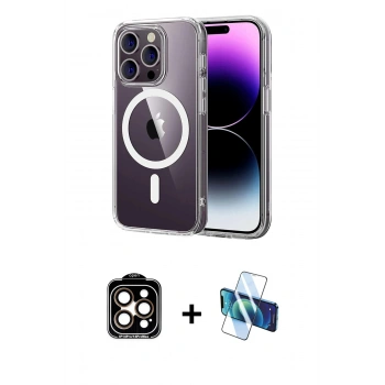 MARSİLYAN™- iPhone 15 Pro Max Kılıf Ahenk Minimal Serisi - Siyah 3D Antistatik Seramik Nano Ekran Koruyucu + PVD Metal Kamera Lens - TU
