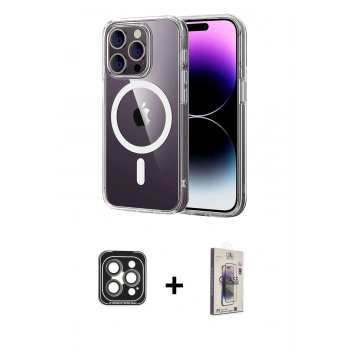 MARSİLYAN™- iPhone 15 Pro Max Kılıf Ahenk Minimal Serisi - Siyah Bilvis 3D Cam Ekran Koruyucu + PVD Metal Kamera Lens - GI