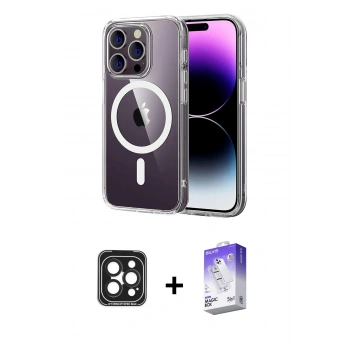 MARSİLYAN™- iPhone 15 Pro Max Kılıf Ahenk Minimal Serisi - Siyah Bilvis 5in1 3D Magic Cam Ekran Koruyucu + PVD Metal Kamera Lens - SH