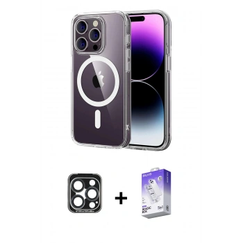 MARSİLYAN™- iPhone 15 Pro Max Kılıf Ahenk Minimal Serisi - Siyah Bilvis 5in1 3D Magic Cam Ekran Koruyucu + PVD Metal Kamera Lens - LT