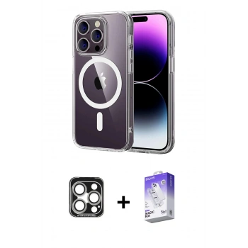 MARSİLYAN™- iPhone 15 Pro Max Kılıf Ahenk Minimal Serisi - Siyah Bilvis 5in1 3D Magic Cam Ekran Koruyucu + PVD Metal Kamera Lens - GS