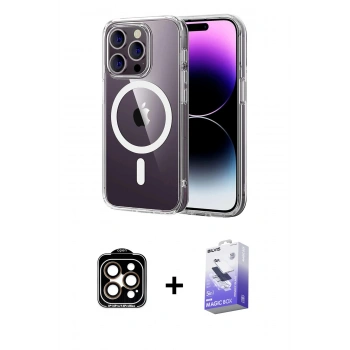 MARSİLYAN™- iPhone 15 Pro Max Kılıf Ahenk Minimal Serisi - Siyah Bilvis 5in1 5D Magic Hayalet Cam Ekran Koruyucu + PVD Metal Kamera Lens - TU