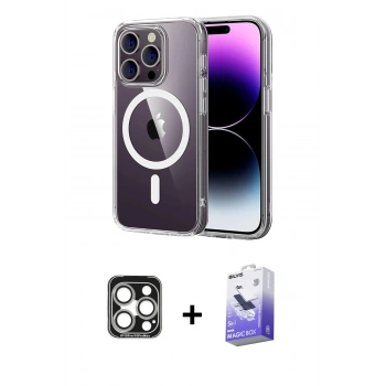 MARSİLYAN™- iPhone 15 Pro Max Kılıf Ahenk Minimal Serisi - Siyah Bilvis 5in1 5D Magic Hayalet Cam Ekran Koruyucu + PVD Metal Kamera Lens - GS