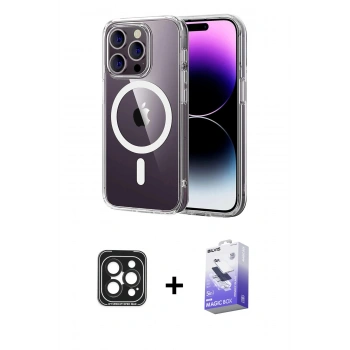 MARSİLYAN™- iPhone 15 Pro Max Kılıf Ahenk Minimal Serisi - Siyah Bilvis 5in1 5D Magic Hayalet Cam Ekran Koruyucu + PVD Metal Kamera Lens - SH