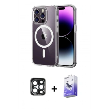 MARSİLYAN™- iPhone 15 Pro Max Kılıf Ahenk Minimal Serisi - Siyah Bilvis 5in1 5D Magic Hayalet Cam Ekran Koruyucu + PVD Metal Kamera Lens - LT