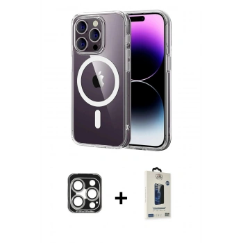 MARSİLYAN™- iPhone 15 Pro Max Kılıf Ahenk Minimal Serisi - Siyah Bilvis Hayalet Cam Ekran Koruyucu + PVD Metal Kamera Lens - GS