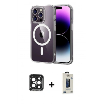 MARSİLYAN™- iPhone 15 Pro Max Kılıf Ahenk Minimal Serisi - Siyah Bilvis Hayalet Cam Ekran Koruyucu + PVD Metal Kamera Lens - SH