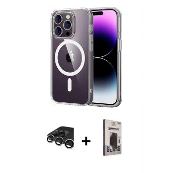 MARSİLYAN™- iPhone 15 Pro Max Kılıf Ahenk Minimal Serisi - Siyah Bilvis Hayalet Cam Ekran Koruyucu + Raze Metal Kamera Lens - GS