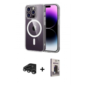MARSİLYAN™- iPhone 15 Pro Max Kılıf Ahenk Minimal Serisi - Siyah Bilvis Hayalet Cam Ekran Koruyucu + Raze Metal Kamera Lens - TMGI