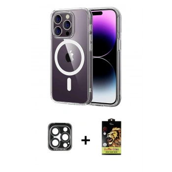 MARSİLYAN™- iPhone 15 Pro Max Kılıf Ahenk Minimal Serisi - Siyah Buffer Cam Ekran Koruyucu + PVD Metal Kamera Lens - LT