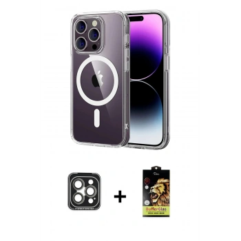 MARSİLYAN™- iPhone 15 Pro Max Kılıf Ahenk Minimal Serisi - Siyah Buffer Cam Ekran Koruyucu + PVD Metal Kamera Lens - GI