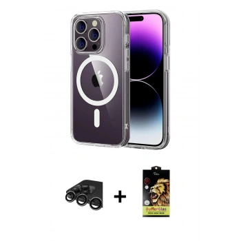 MARSİLYAN™- iPhone 15 Pro Max Kılıf Ahenk Minimal Serisi - Siyah Buffer Cam Ekran Koruyucu + Raze Metal Kamera Lens - TMGI