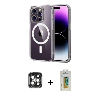 MARSİLYAN™- iPhone 15 Pro Max Kılıf Ahenk Minimal Serisi - Siyah Polymer Nano Ekran Koruyucu + PVD Metal Kamera Lens - GI