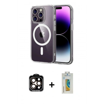 MARSİLYAN™- iPhone 15 Pro Max Kılıf Ahenk Minimal Serisi - Siyah Polymer Nano Ekran Koruyucu + PVD Metal Kamera Lens - TU