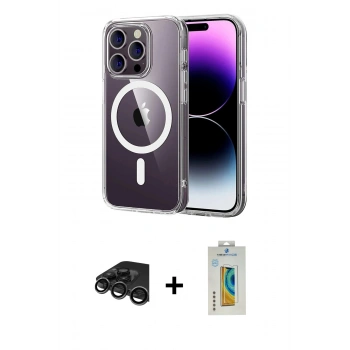 MARSİLYAN™- iPhone 15 Pro Max Kılıf Ahenk Minimal Serisi - Siyah Polymer Nano Ekran Koruyucu + Raze Metal Kamera Lens - TMGI
