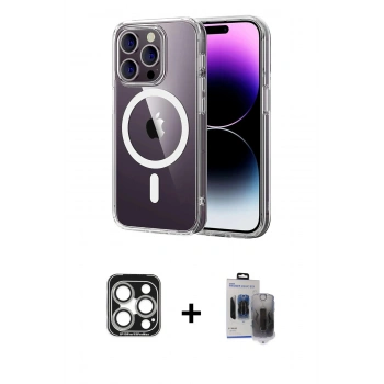 MARSİLYAN™- iPhone 15 Pro Max Kılıf Ahenk Minimal Serisi - Siyah Vanessa Magic Hayalet Cam + PVD Metal Kamera Lens - GS