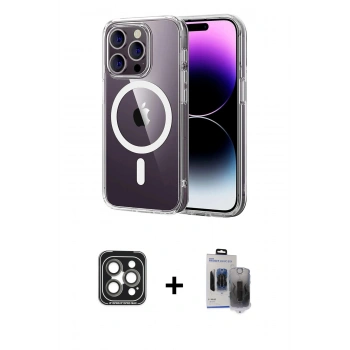 MARSİLYAN™- iPhone 15 Pro Max Kılıf Ahenk Minimal Serisi - Siyah Vanessa Magic Hayalet Cam + PVD Metal Kamera Lens - GI