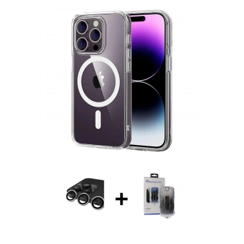 MARSİLYAN™- iPhone 15 Pro Max Kılıf Ahenk Minimal Serisi - Siyah Vanessa Magic Hayalet Cam + Raze Metal Kamera Lens - GS