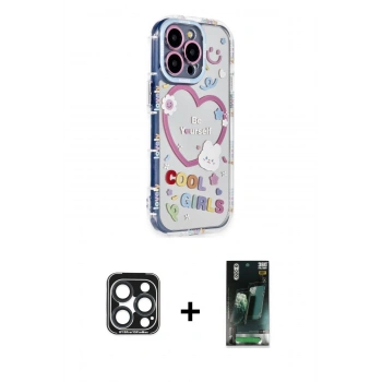 MARSİLYAN™- iPhone 15 Pro Max Kılıf Ahenk Modern Serisi - Şeffaf 360 Full Body Arka Koruyucu + PVD Metal Kamera Lens - LT