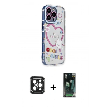 MARSİLYAN™- iPhone 15 Pro Max Kılıf Ahenk Modern Serisi - Şeffaf 360 Full Body Arka Koruyucu + PVD Metal Kamera Lens - SH