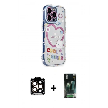 MARSİLYAN™- iPhone 15 Pro Max Kılıf Ahenk Modern Serisi - Şeffaf 360 Full Body Arka Koruyucu + PVD Metal Kamera Lens - TU