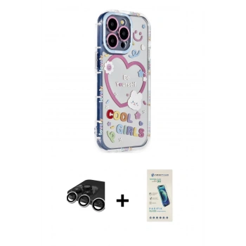 MARSİLYAN™- iPhone 15 Pro Max Kılıf Ahenk Modern Serisi - Şeffaf Pasifik Cam Ekran Koruyucu + Raze Metal Kamera Lens - GS
