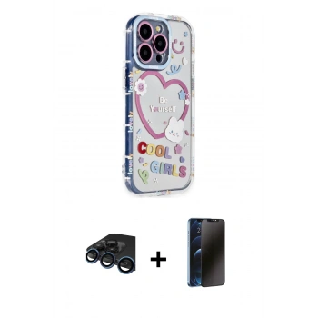 MARSİLYAN™- iPhone 15 Pro Max Kılıf Ahenk Modern Serisi - Siyah 3D Antistatik Hayalet Cam Ekran Koruyucu + Raze Metal Kamera Lens - LT
