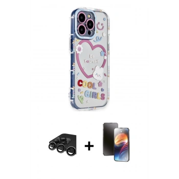 MARSİLYAN™- iPhone 15 Pro Max Kılıf Ahenk Modern Serisi - Siyah 3D Antistatik Mat Seramik Nano Ekran Koruyucu + Raze Metal Kamera Lens - TMGI