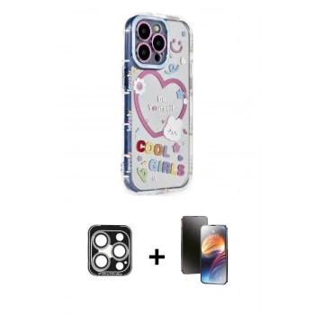 MARSİLYAN™- iPhone 15 Pro Max Kılıf Ahenk Modern Serisi - Siyah 3D Antistatik Mat Seramik Nano Ekran Koruyucu + PVD Metal Kamera Lens - GS