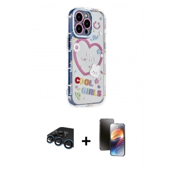 MARSİLYAN™- iPhone 15 Pro Max Kılıf Ahenk Modern Serisi - Siyah 3D Antistatik Mat Seramik Nano Ekran Koruyucu + Raze Metal Kamera Lens - LT