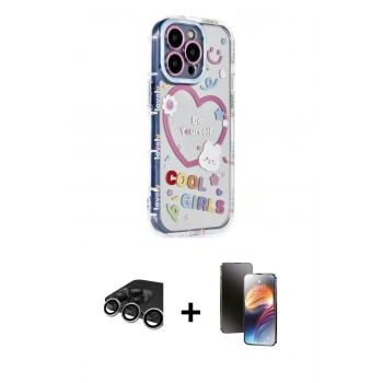 MARSİLYAN™- iPhone 15 Pro Max Kılıf Ahenk Modern Serisi - Siyah 3D Antistatik Mat Seramik Nano Ekran Koruyucu + Raze Metal Kamera Lens - GS