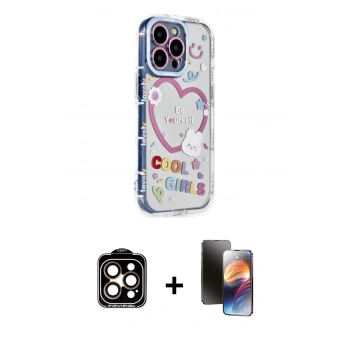 MARSİLYAN™- iPhone 15 Pro Max Kılıf Ahenk Modern Serisi - Siyah 3D Antistatik Mat Seramik Nano Ekran Koruyucu + PVD Metal Kamera Lens - TU