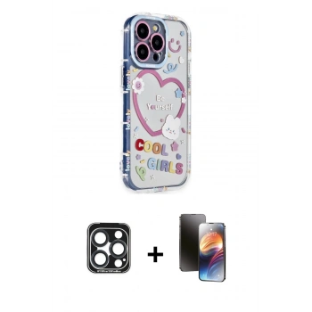 MARSİLYAN™- iPhone 15 Pro Max Kılıf Ahenk Modern Serisi - Siyah 3D Antistatik Mat Seramik Nano Ekran Koruyucu + PVD Metal Kamera Lens - LT