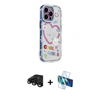 MARSİLYAN™- iPhone 15 Pro Max Kılıf Ahenk Modern Serisi - Siyah 3D Antistatik Seramik Nano Ekran Koruyucu + Raze Metal Kamera Lens - SH