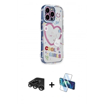 MARSİLYAN™- iPhone 15 Pro Max Kılıf Ahenk Modern Serisi - Siyah 3D Antistatik Seramik Nano Ekran Koruyucu + Raze Metal Kamera Lens - TMGI