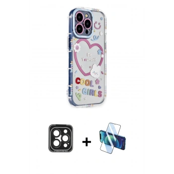 MARSİLYAN™- iPhone 15 Pro Max Kılıf Ahenk Modern Serisi - Siyah 3D Antistatik Seramik Nano Ekran Koruyucu + PVD Metal Kamera Lens - SH