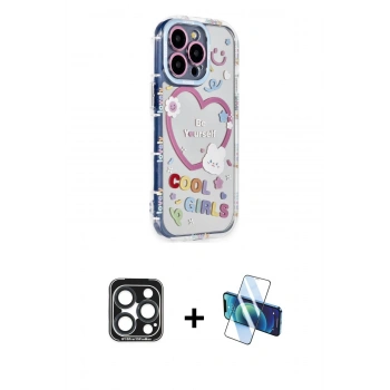 MARSİLYAN™- iPhone 15 Pro Max Kılıf Ahenk Modern Serisi - Siyah 3D Antistatik Seramik Nano Ekran Koruyucu + PVD Metal Kamera Lens - LT