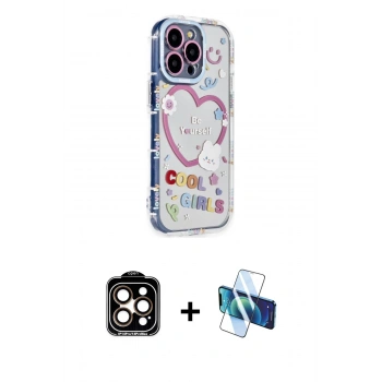 MARSİLYAN™- iPhone 15 Pro Max Kılıf Ahenk Modern Serisi - Siyah 3D Antistatik Seramik Nano Ekran Koruyucu + PVD Metal Kamera Lens - TU