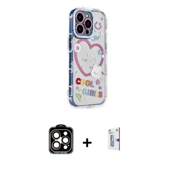 MARSİLYAN™- iPhone 15 Pro Max Kılıf Ahenk Modern Serisi - Siyah Bilvis 0.18mm Plus Cam Ekran Koruyucu + PVD Metal Kamera Lens - TU